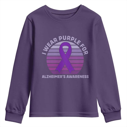 I Wear Purple For Alzheimers Youth Sweatshirt Vintage Sunset Purple Ribbon Graphic