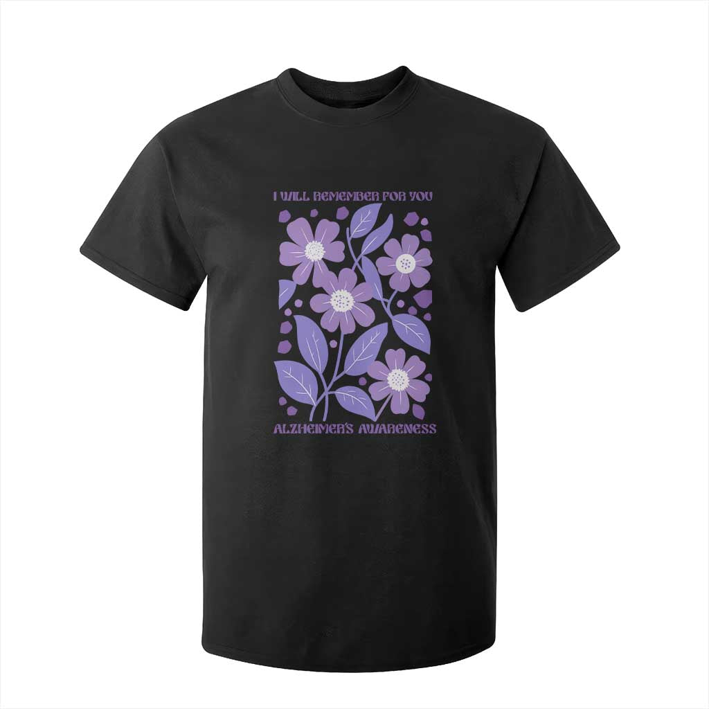 Alzheimers Purple Floral Retro Graphic T Shirt For Kid I Will Remember For You