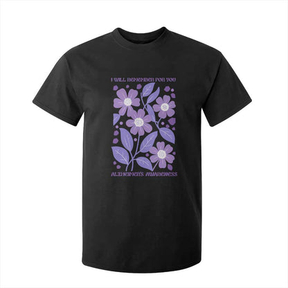 Alzheimers Purple Floral Retro Graphic T Shirt For Kid I Will Remember For You