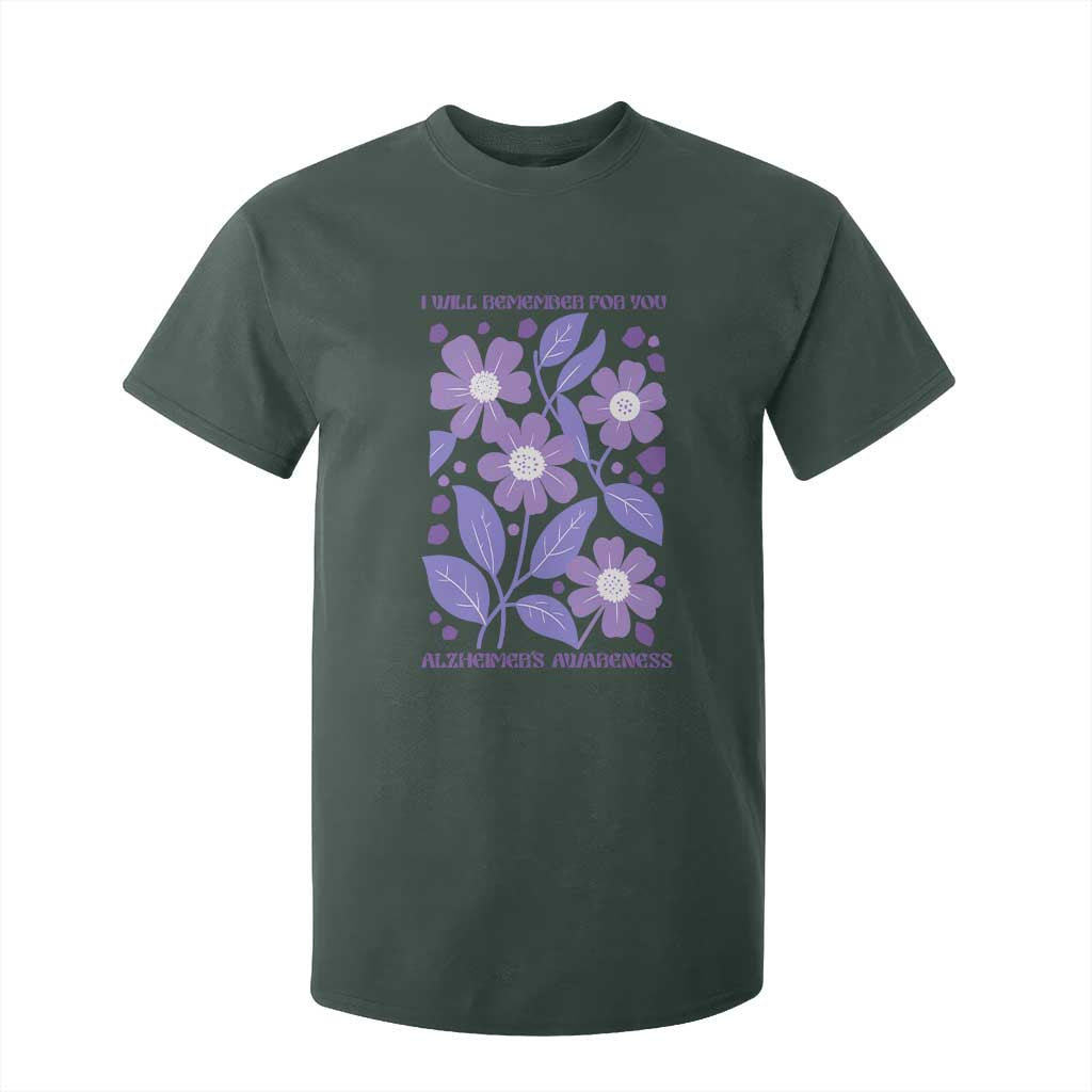 Alzheimers Purple Floral Retro Graphic T Shirt For Kid I Will Remember For You