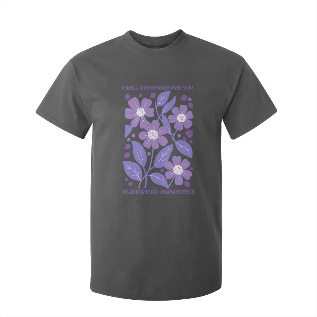 Alzheimers Purple Floral Retro Graphic T Shirt For Kid I Will Remember For You