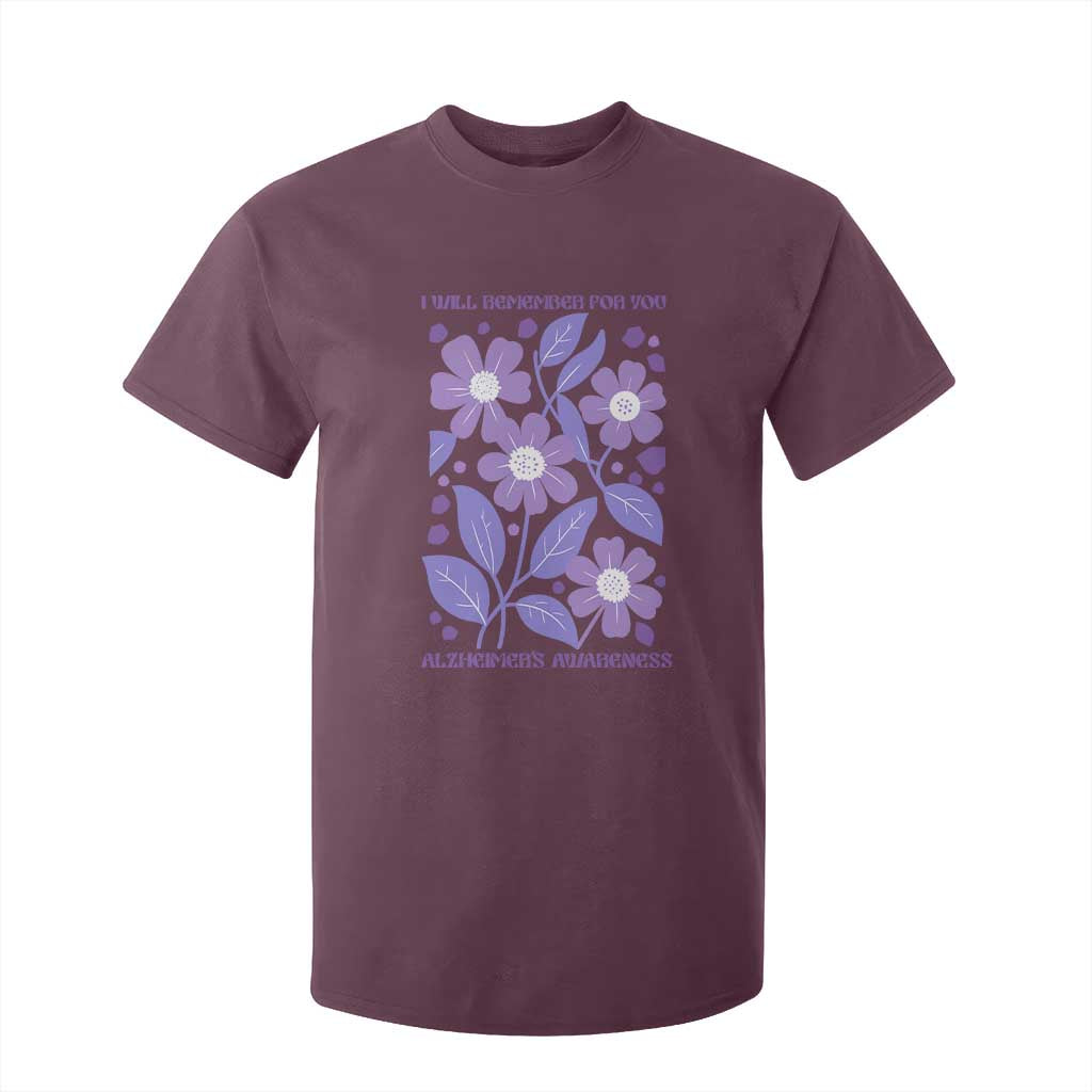 Alzheimers Purple Floral Retro Graphic T Shirt For Kid I Will Remember For You