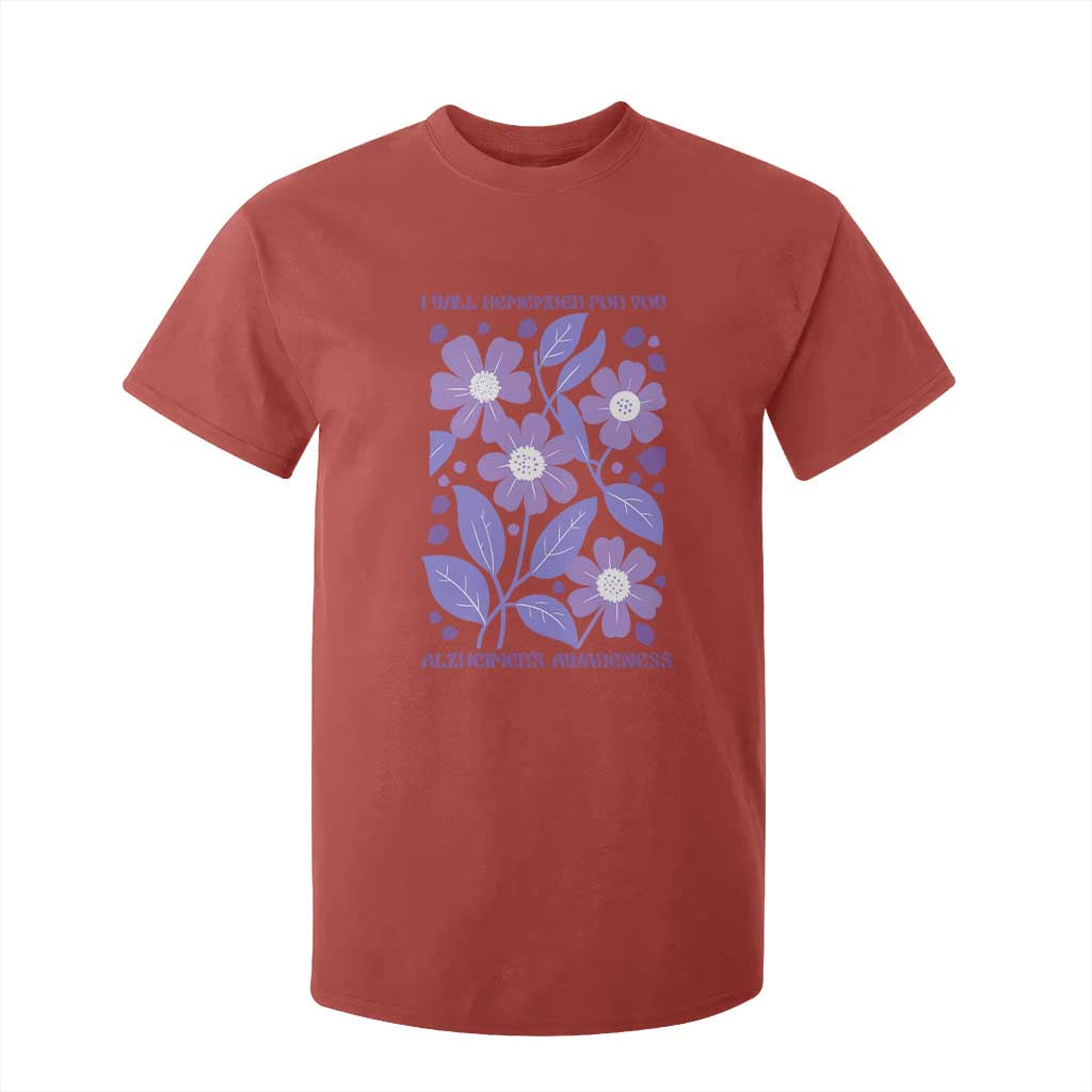 Alzheimers Purple Floral Retro Graphic T Shirt For Kid I Will Remember For You