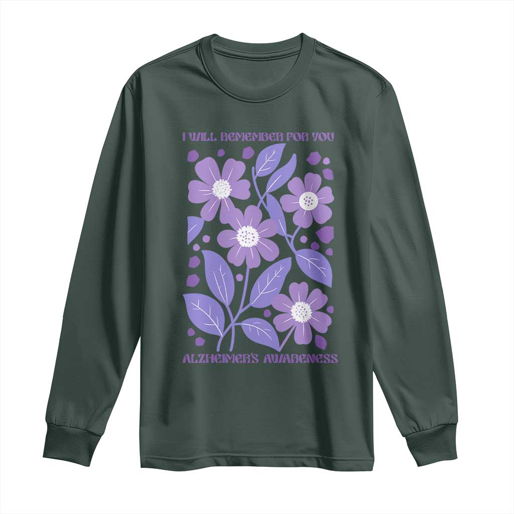Alzheimers Purple Floral Retro Graphic Long Sleeve Shirt I Will Remember For You