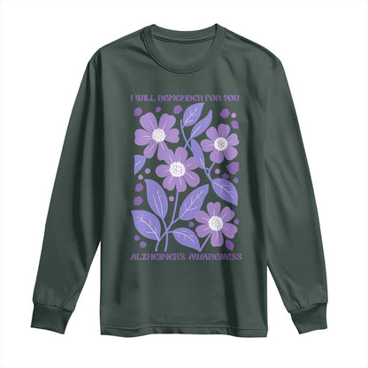 Alzheimers Purple Floral Retro Graphic Long Sleeve Shirt I Will Remember For You