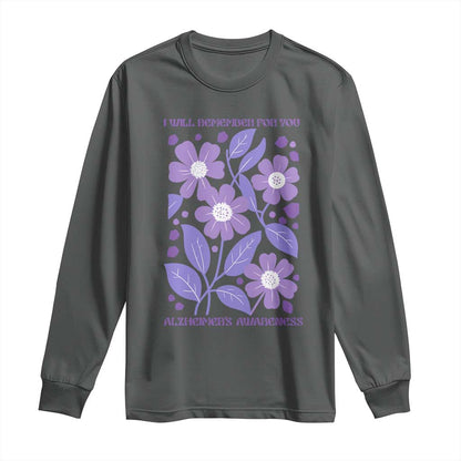Alzheimers Purple Floral Retro Graphic Long Sleeve Shirt I Will Remember For You