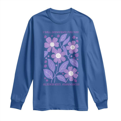 Alzheimers Purple Floral Retro Graphic Long Sleeve Shirt I Will Remember For You