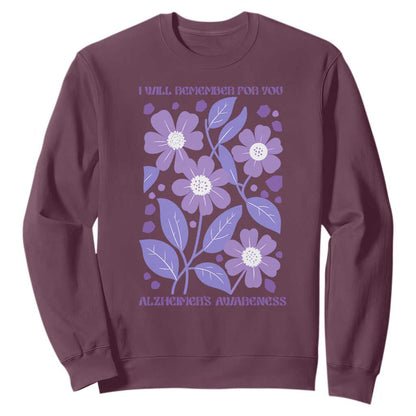 Alzheimers Purple Floral Retro Graphic Sweatshirt I Will Remember For You
