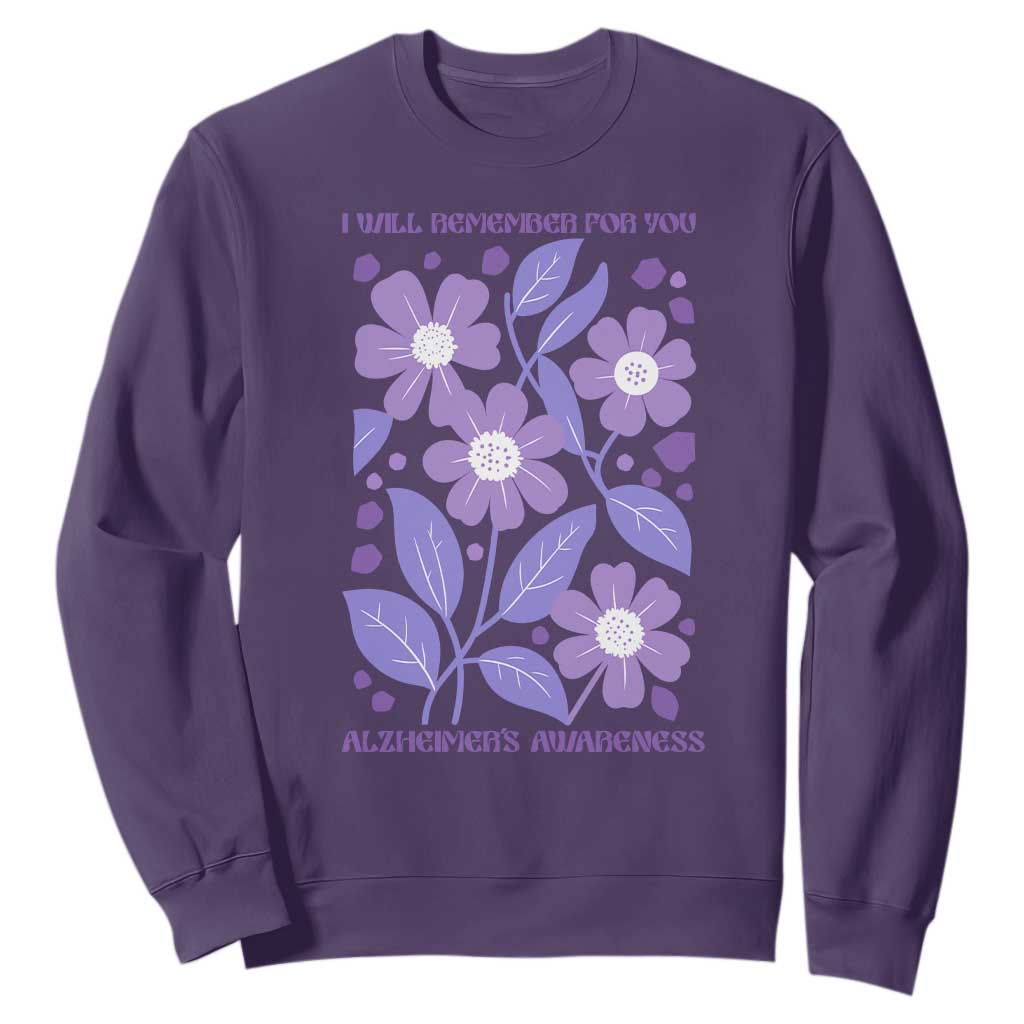 Alzheimers Purple Floral Retro Graphic Sweatshirt I Will Remember For You