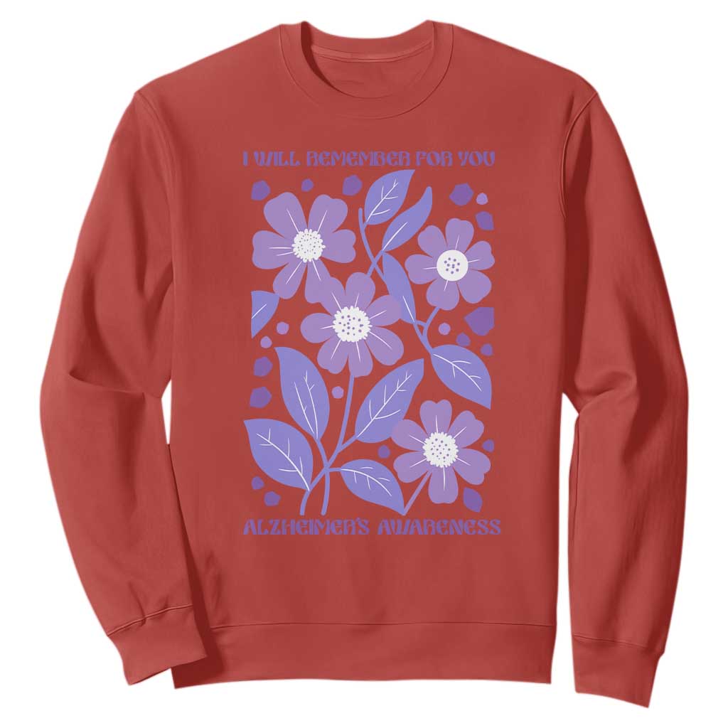 Alzheimers Purple Floral Retro Graphic Sweatshirt I Will Remember For You