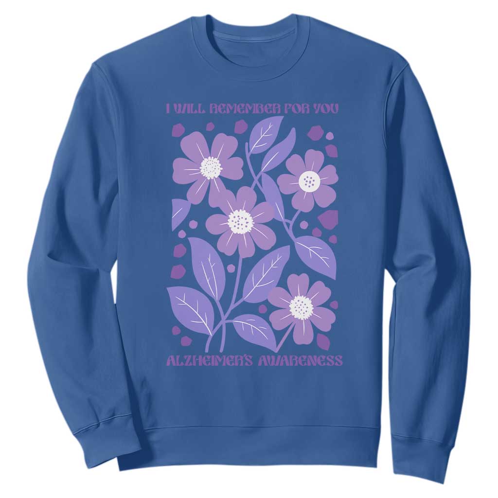 Alzheimers Purple Floral Retro Graphic Sweatshirt I Will Remember For You