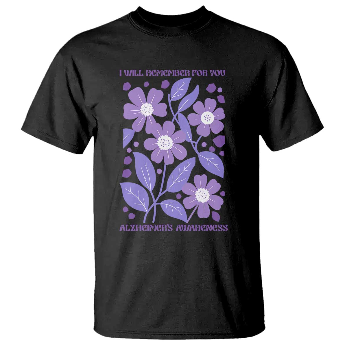 Alzheimers Purple Floral Retro Graphic T Shirt I Will Remember For You