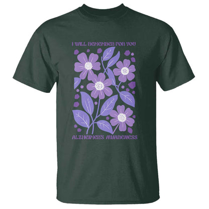 Alzheimers Purple Floral Retro Graphic T Shirt I Will Remember For You