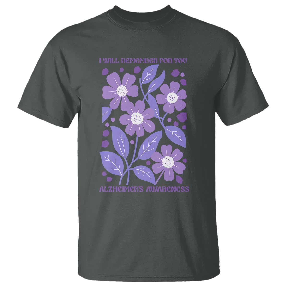 Alzheimers Purple Floral Retro Graphic T Shirt I Will Remember For You