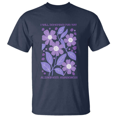 Alzheimers Purple Floral Retro Graphic T Shirt I Will Remember For You