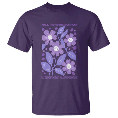 Alzheimers Purple Floral Retro Graphic T Shirt I Will Remember For You