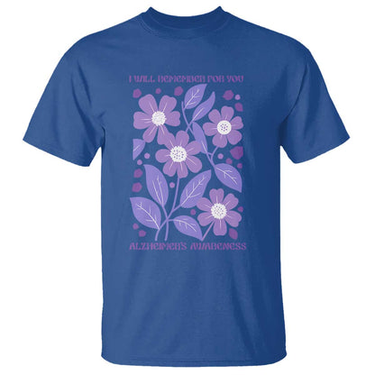 Alzheimers Purple Floral Retro Graphic T Shirt I Will Remember For You