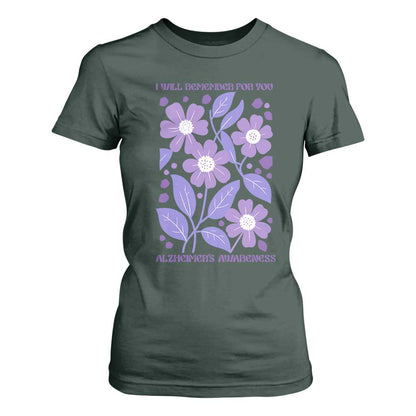 Alzheimers Purple Floral Retro Graphic T Shirt For Women I Will Remember For You