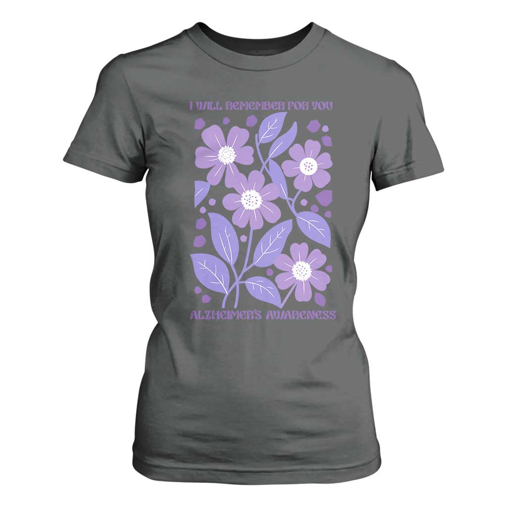 Alzheimers Purple Floral Retro Graphic T Shirt For Women I Will Remember For You