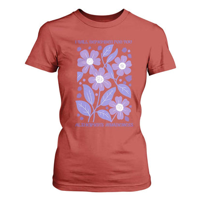Alzheimers Purple Floral Retro Graphic T Shirt For Women I Will Remember For You