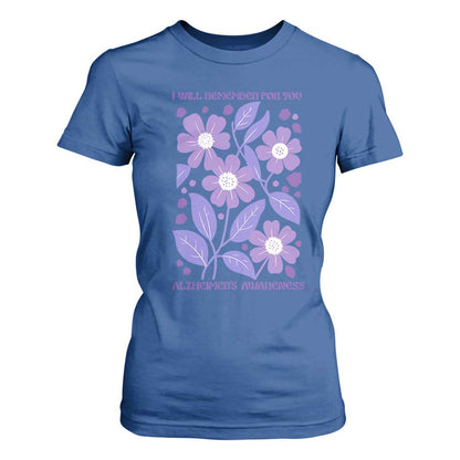 Alzheimers Purple Floral Retro Graphic T Shirt For Women I Will Remember For You