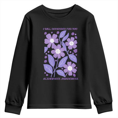 Alzheimers Purple Floral Retro Graphic Youth Sweatshirt I Will Remember For You