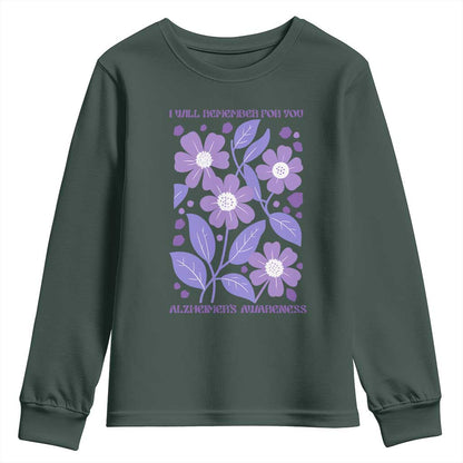Alzheimers Purple Floral Retro Graphic Youth Sweatshirt I Will Remember For You