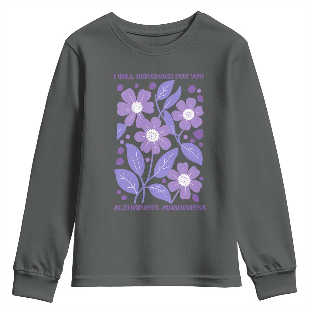 Alzheimers Purple Floral Retro Graphic Youth Sweatshirt I Will Remember For You