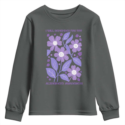 Alzheimers Purple Floral Retro Graphic Youth Sweatshirt I Will Remember For You