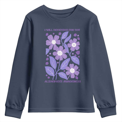 Alzheimers Purple Floral Retro Graphic Youth Sweatshirt I Will Remember For You