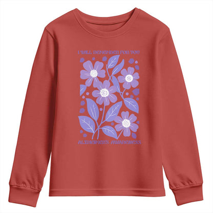 Alzheimers Purple Floral Retro Graphic Youth Sweatshirt I Will Remember For You