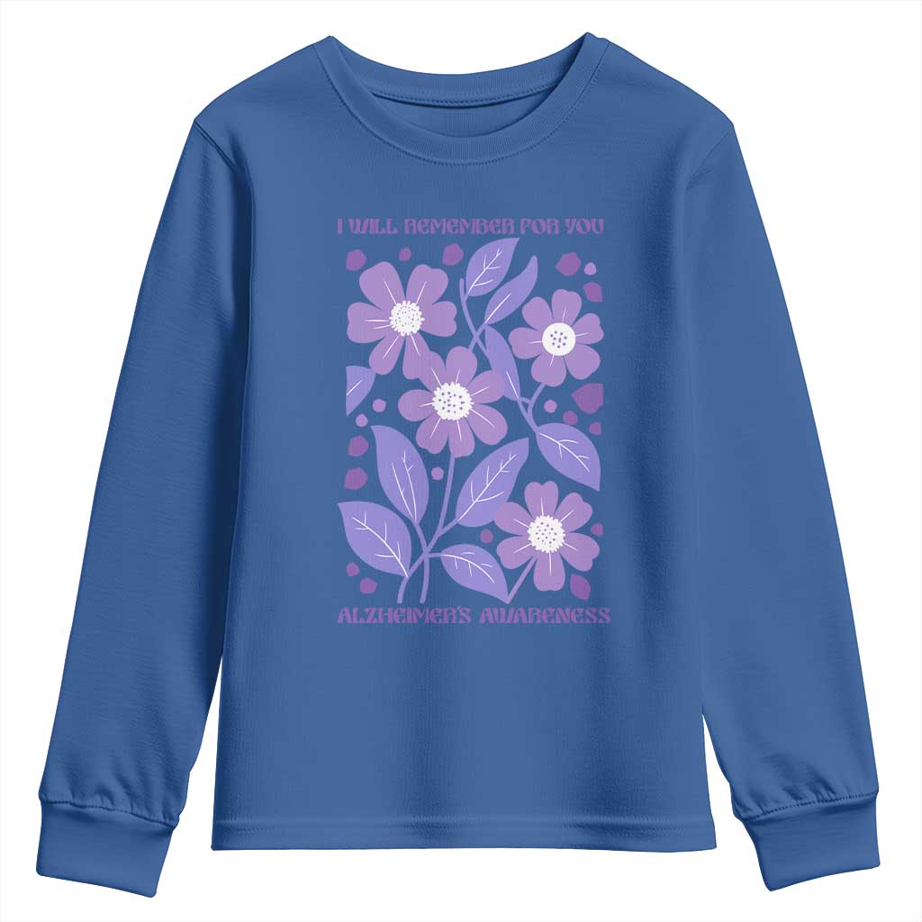 Alzheimers Purple Floral Retro Graphic Youth Sweatshirt I Will Remember For You