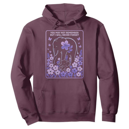 Elephant Alzheimers Purple Floral Support Hoodie You May Not Remember But I Will Never Forget