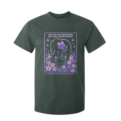 Elephant Alzheimers Purple Floral Support T Shirt For Kid You May Not Remember But I Will Never Forget
