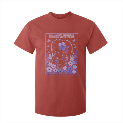 Elephant Alzheimers Purple Floral Support T Shirt For Kid You May Not Remember But I Will Never Forget
