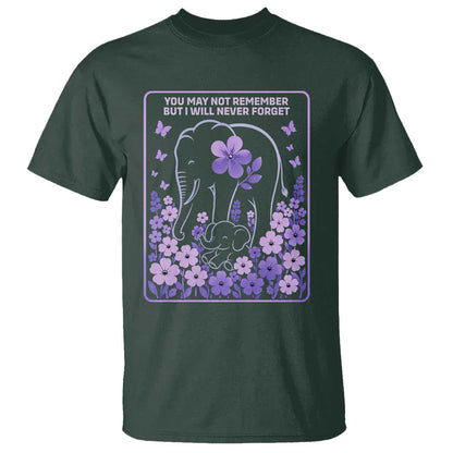 Elephant Alzheimers Purple Floral Support T Shirt You May Not Remember But I Will Never Forget
