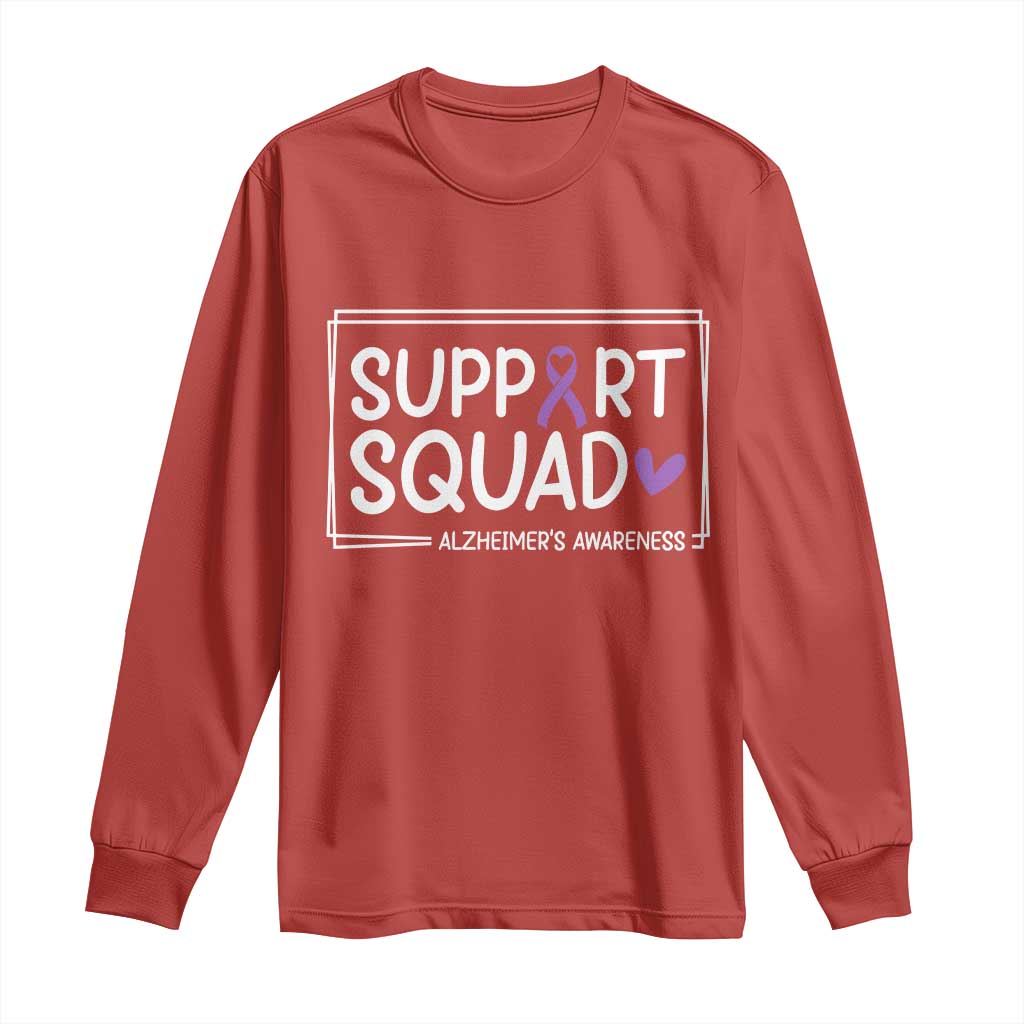 Support Squad Alzheimers Long Sleeve Shirt Purple Ribbon Hope Strength Love