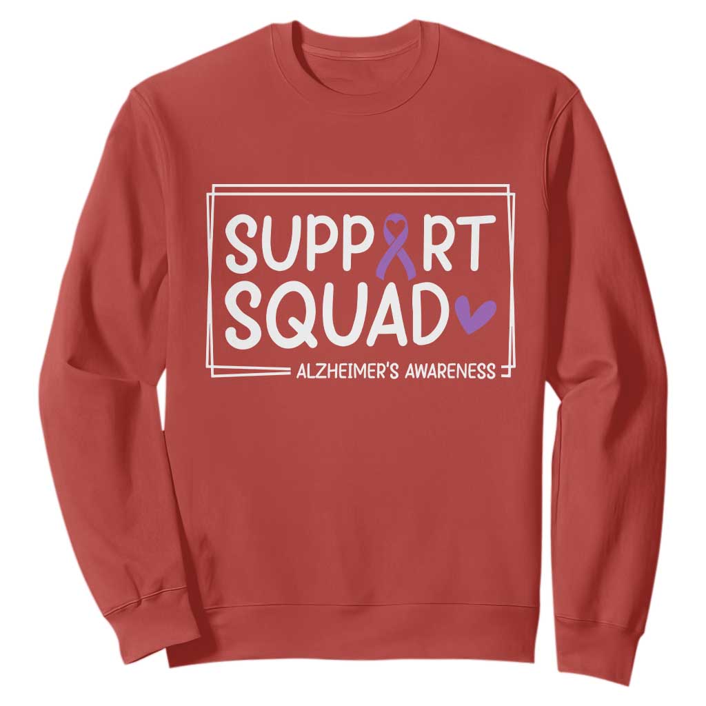 Support Squad Alzheimers Sweatshirt Purple Ribbon Hope Strength Love