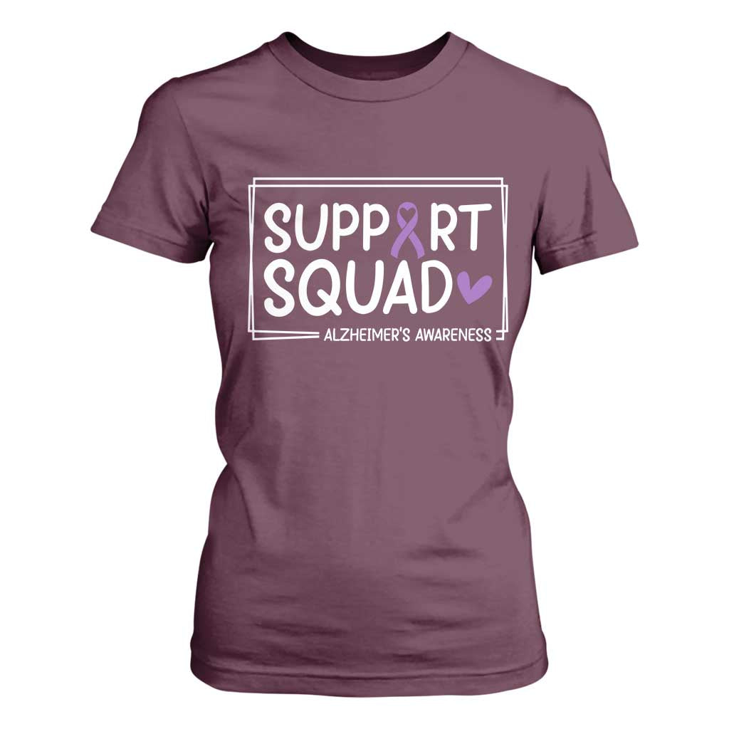 Support Squad Alzheimers T Shirt For Women Purple Ribbon Hope Strength Love