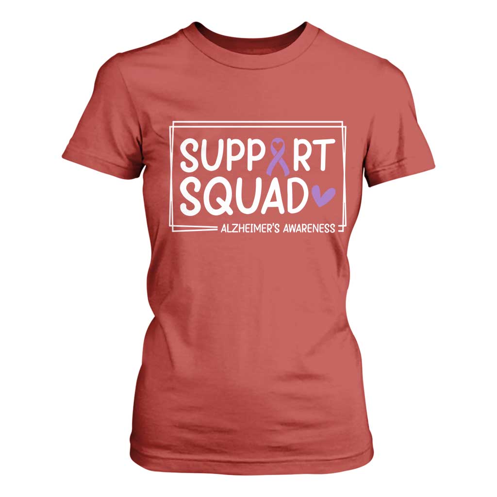 Support Squad Alzheimers T Shirt For Women Purple Ribbon Hope Strength Love