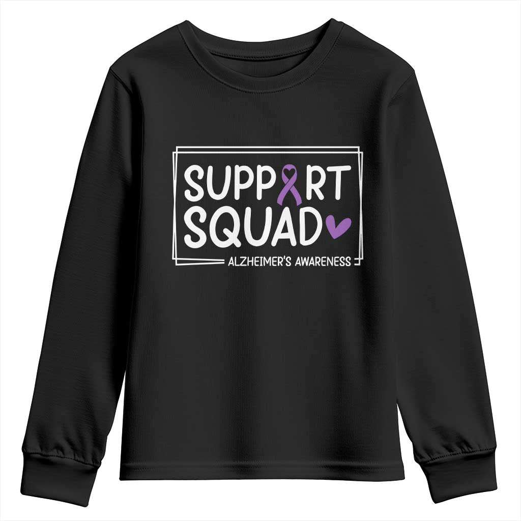 Support Squad Alzheimers Youth Sweatshirt Purple Ribbon Hope Strength Love