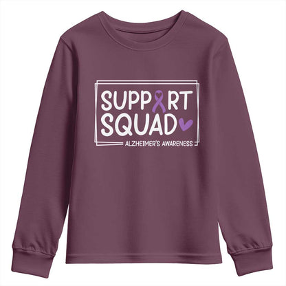 Support Squad Alzheimers Youth Sweatshirt Purple Ribbon Hope Strength Love