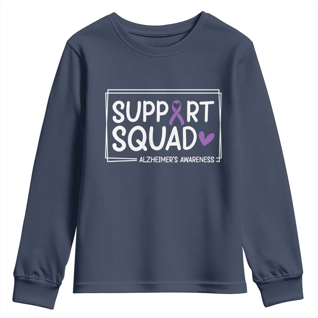 Support Squad Alzheimers Youth Sweatshirt Purple Ribbon Hope Strength Love