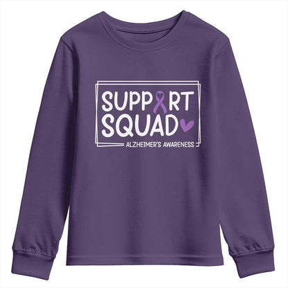Support Squad Alzheimers Youth Sweatshirt Purple Ribbon Hope Strength Love