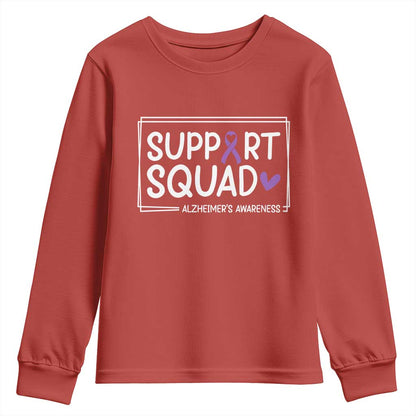 Support Squad Alzheimers Youth Sweatshirt Purple Ribbon Hope Strength Love