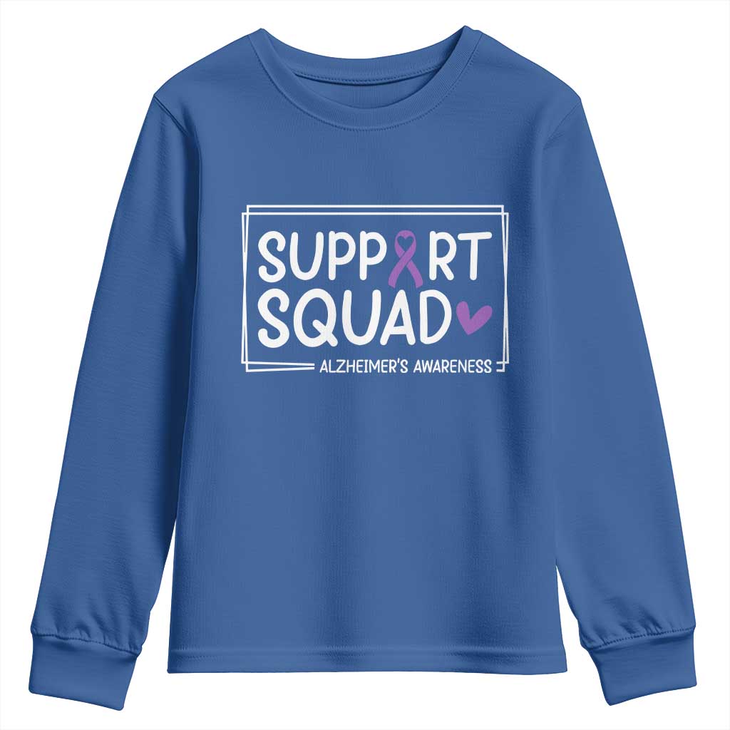 Support Squad Alzheimers Youth Sweatshirt Purple Ribbon Hope Strength Love