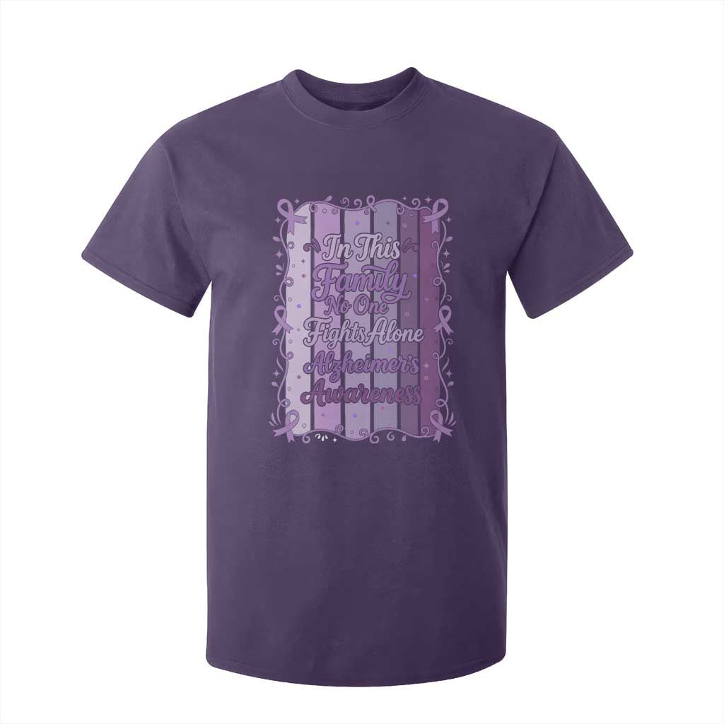 Purple Ribbon Alzheimers Caregiver Squad Gift T Shirt For Kid In This Family We Support Together