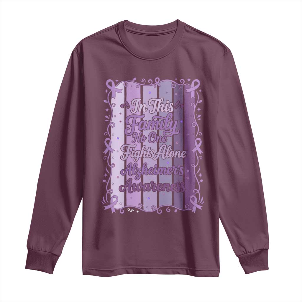 Purple Ribbon Alzheimers Caregiver Squad Gift Long Sleeve Shirt In This Family We Support Together