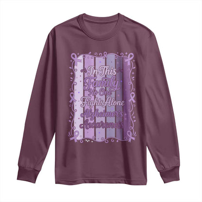 Purple Ribbon Alzheimers Caregiver Squad Gift Long Sleeve Shirt In This Family We Support Together