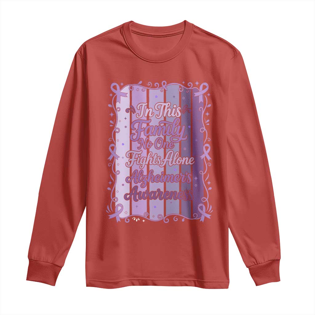 Purple Ribbon Alzheimers Caregiver Squad Gift Long Sleeve Shirt In This Family We Support Together